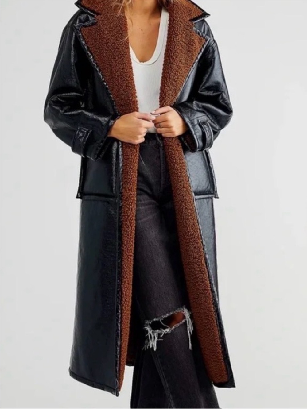 ⭐️We The Free Jacket Coat Long Black Faux Leather Small⭐️
